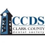 Logo of the Clark County Dental Society featuring the acronym 'CCDS' in blue, alongside a stylized clock tower, with the full name 'Clark County Dental Society' below.